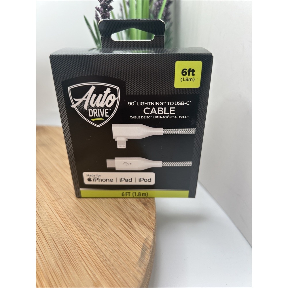 Auto Drive 90 Angle USB-C Fast Cable Charging 6 Ft  iPhone/ iPad/ iPod